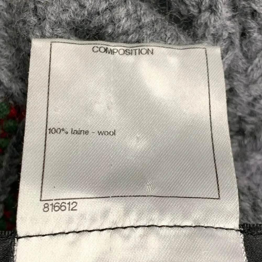 CHANEL Grey Multi Color Wool Cable Knit Bobble Leather Trim Jacket